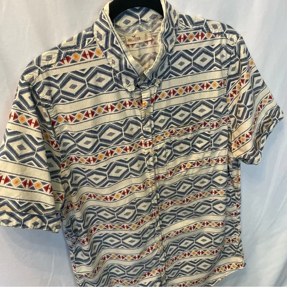 Hollister California Aztec Short Cuffed Sleeve Button Down Shirt Teen XL Tribal - Picture 3 of 14